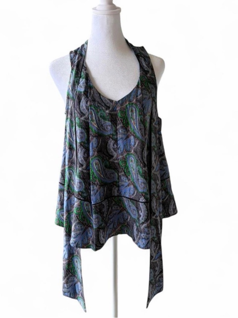 Elizabeth and James Paisley Sleeveless V-Neck Tunic in Blue and Green